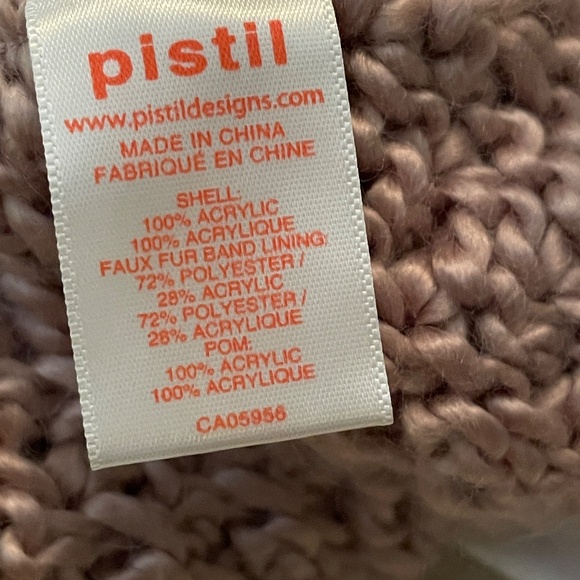 Pistil Knit Pink Green Earflap Hat Fur Lined Women's OS Vintage cabin - Picture 6 of 6